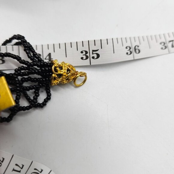 Multi Strand Black Seed Bead Necklace With Faceted Accents And Gold Tone Clasp - Picture 6 of 6